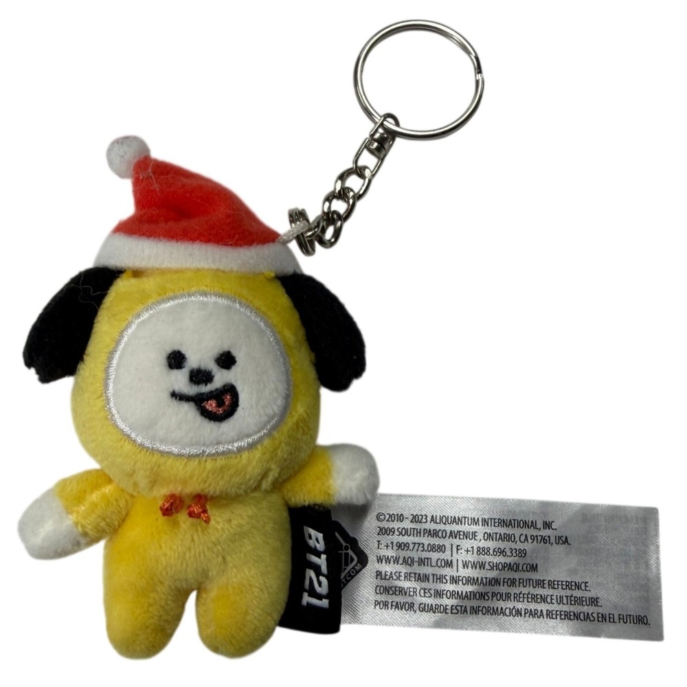 BT21 Chimmy Santa Hat Holiday Plush Keychain Line Friends BTS Jimin Yellow Dog